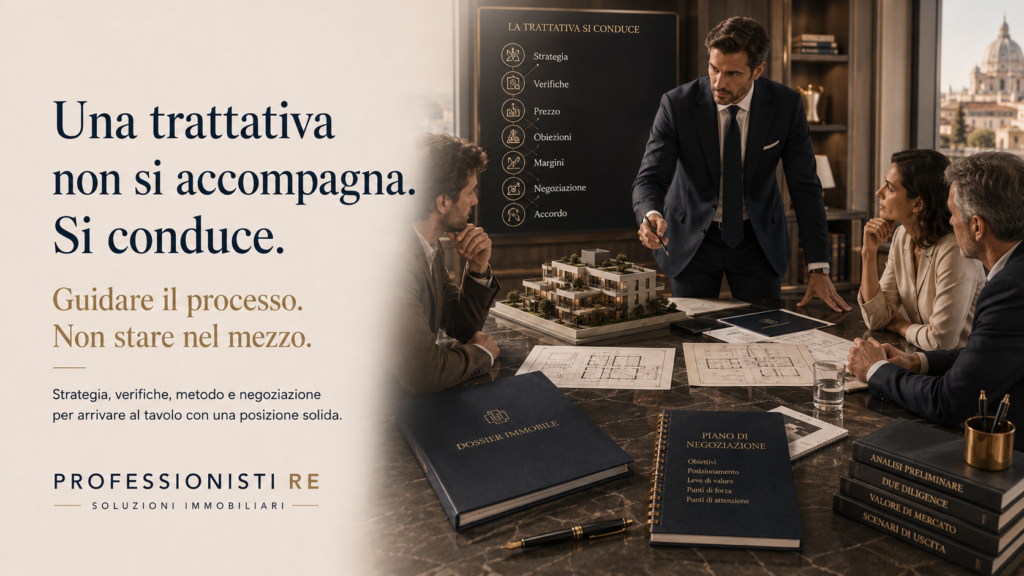Professionista immobiliare conduce una trattativa immobiliare per la vendita di una casa a Roma